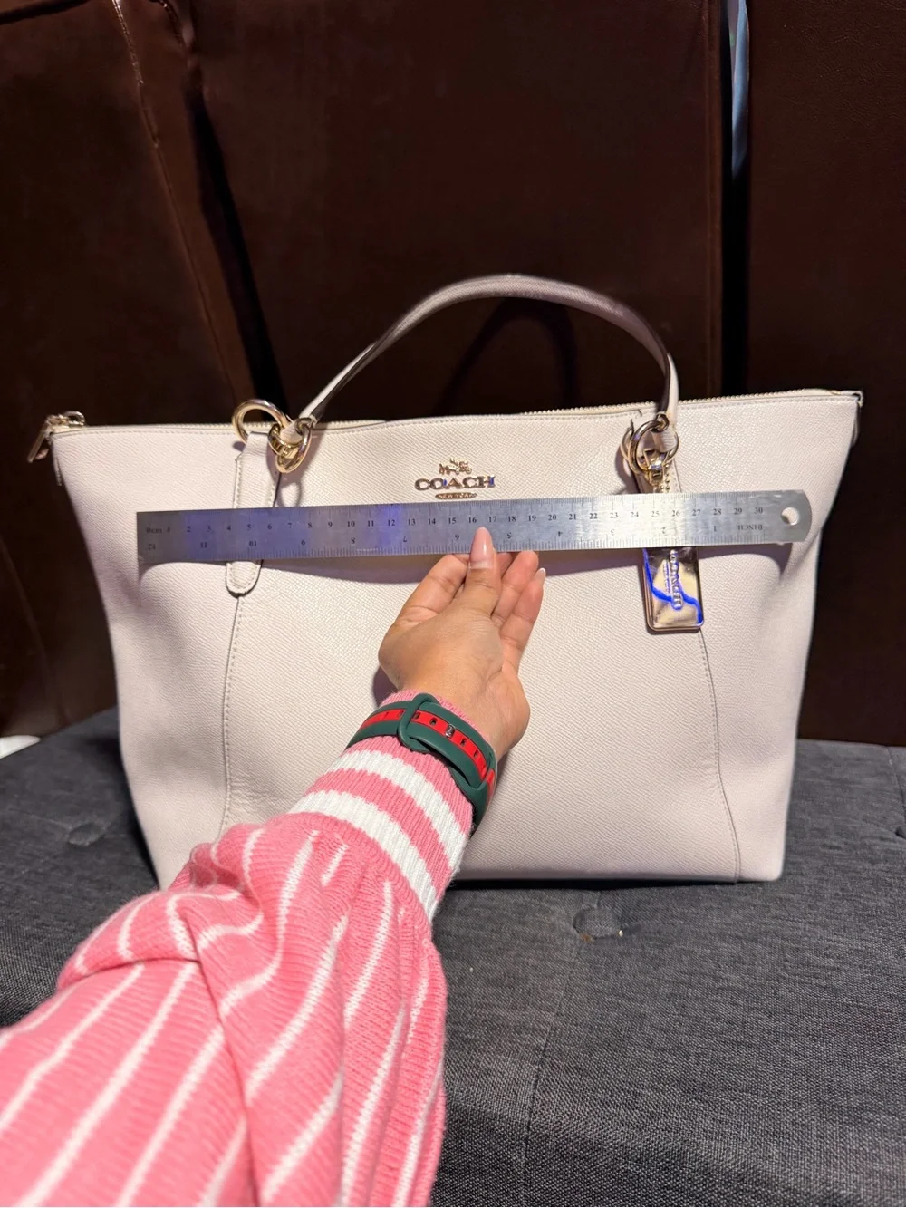 Coach White Leather Tote with Gold Accents